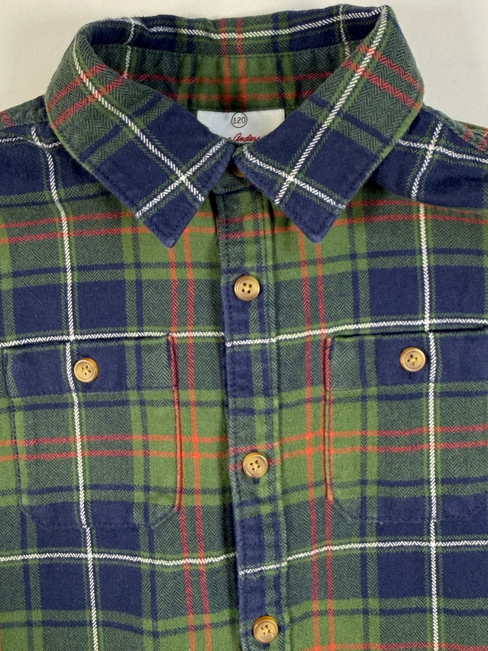 HANNA‎ ANDERSSON Boys' Green Tartan Plaid Heavy Flannel Button Up Shirt Size 6-7 - Picture 4 of 8